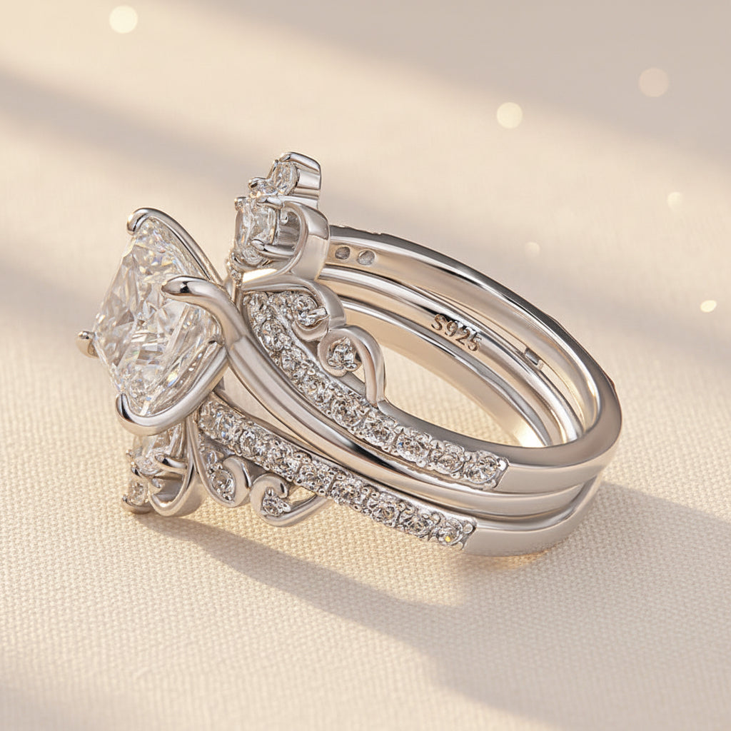 Aurevyn Moissanite 2.0 Ct Princess Cut Solitaire White Gold Engagement Ring with Enhancer Ring