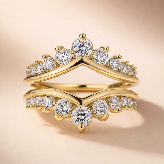 Aurevyn S925 Moissanite V-Shaped Crown Enhancer Band In 18K Yellow Gold Plated Silver