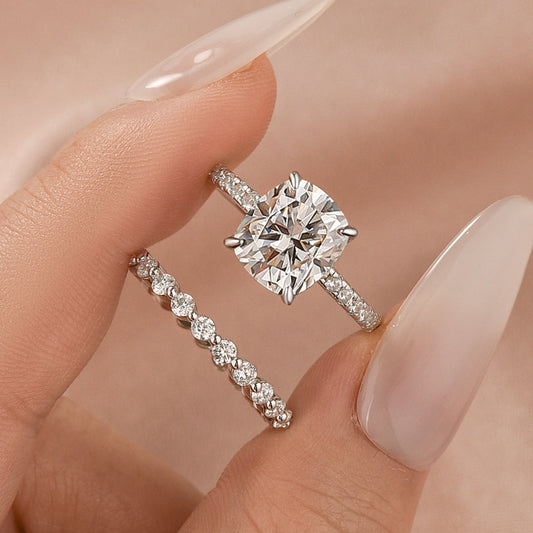Aurevyn Moissanite 3.0 Ct Cushion Cut White Gold Bridal Ring Set