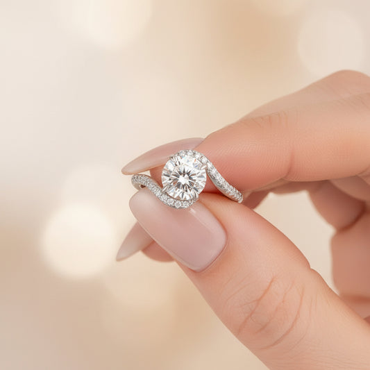 Aurevyn 2.0Ct Round Cut Moissanite Twist Engagement Ring with S925