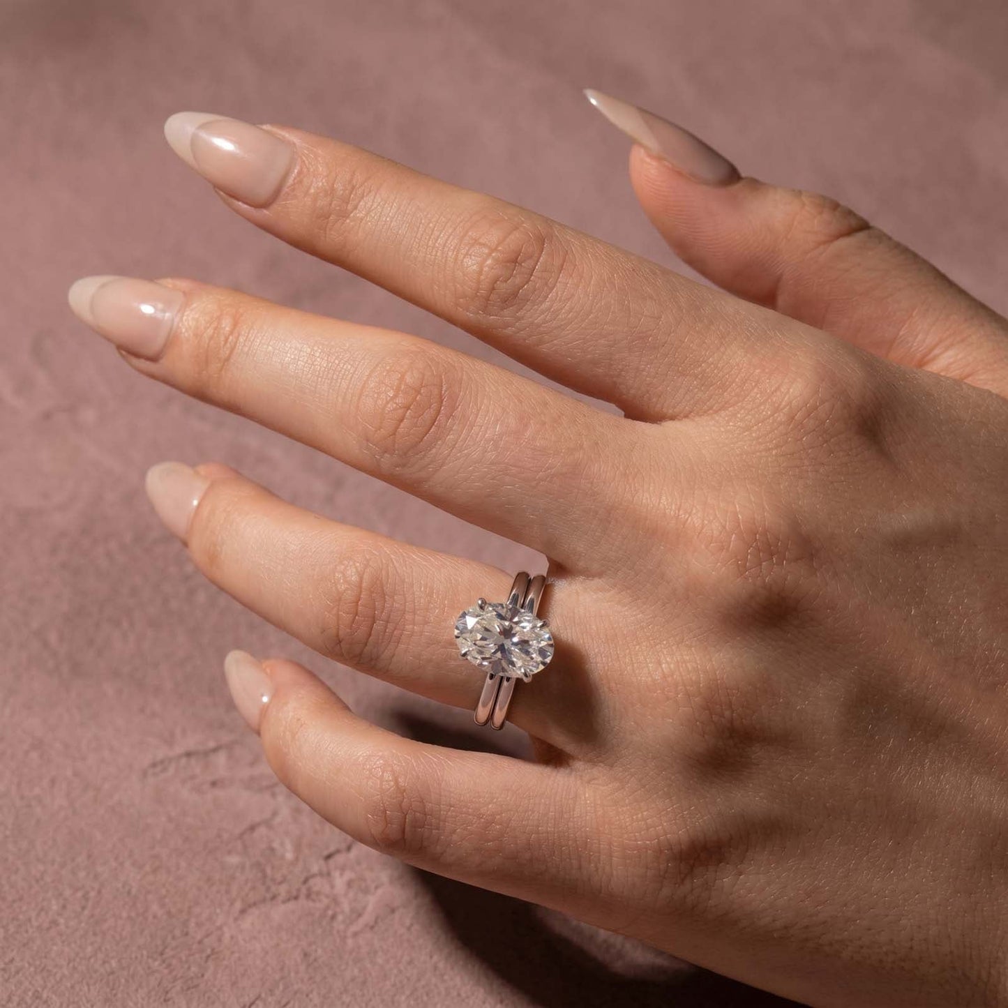 Aurevyn 4.0Ct Solitaire Oval Cut White Gold Engagement Ring with Plain Wedding Band
