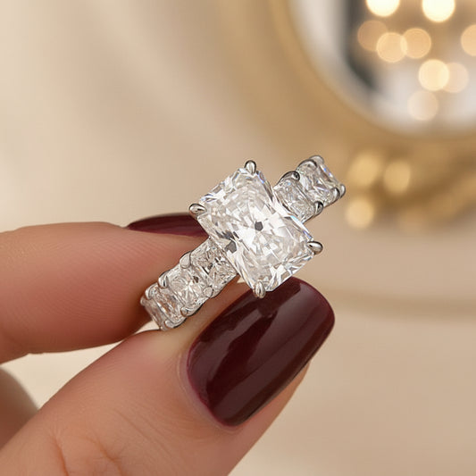 Aurevyn Moissanite 3.5Ct Radiant Cut Engagement Ring with 3.0Ct Radiant Cut Band