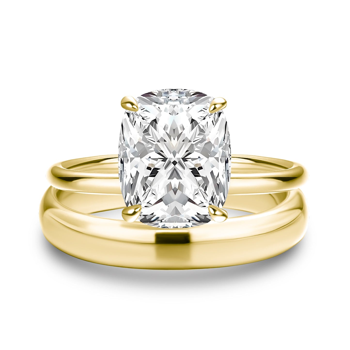 Aurevyn 4.0 Ct Cushion Cut Yellow Gold Wedding Ring Set with Wide Band