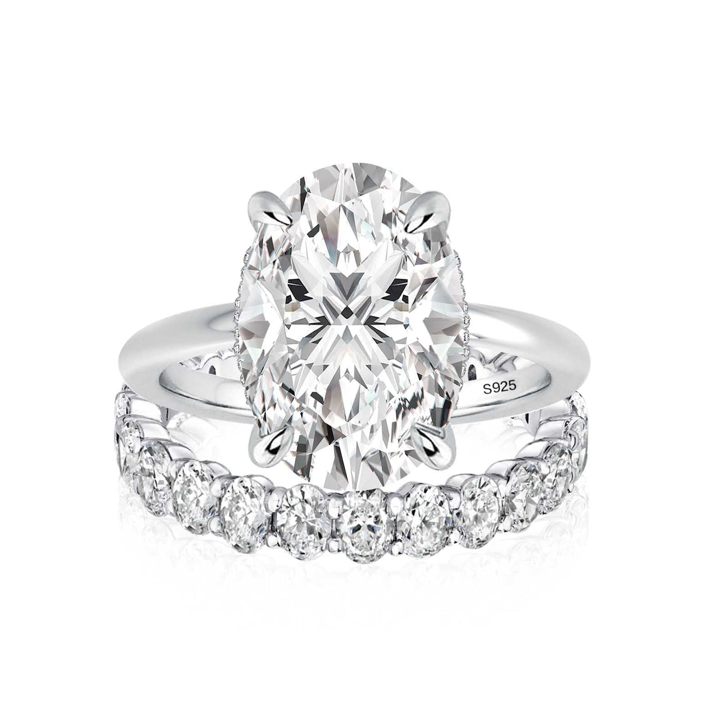 Aurevyn 5.5Ct Solitaire Oval Cut White Gold Engagement Ring with Eternity Oval Cut Ring