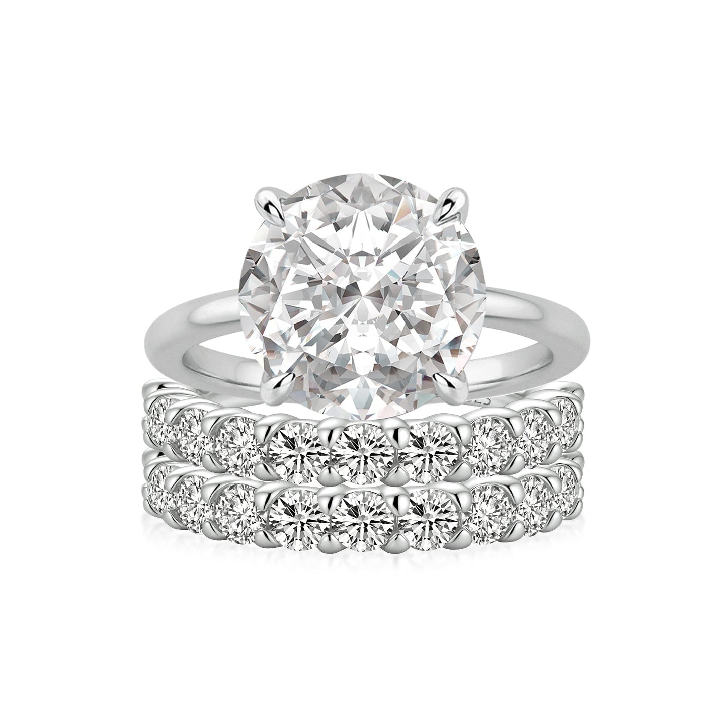 Aurevyn Moissanite 3.0 Ct Round Cut Engagement Ring with Half Round Cut Wedding Band