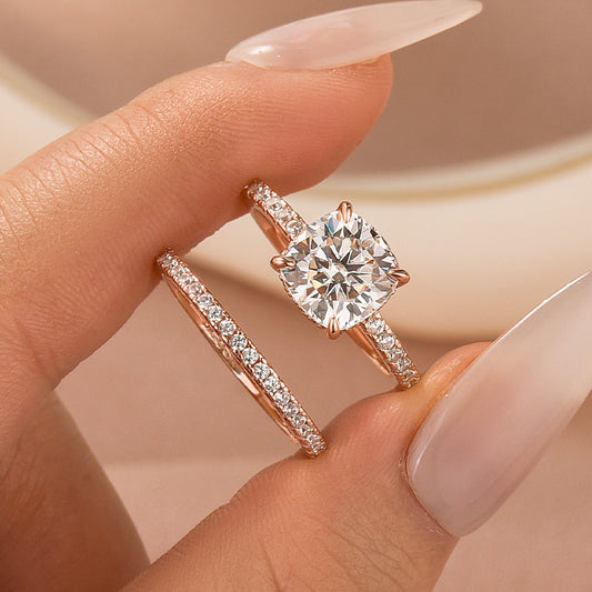 Aurevyn Moissanite 2.5Ct Cushion Cut Rose Gold Bridal Wedding Ring Set