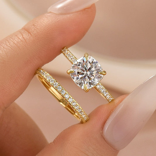 Aurevyn Moissanite 2.5Ct Cushion Cut Yellow Gold Bridal Wedding Ring Set