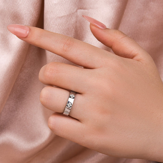 Aurevyn White Gold Clover Wide Wedding Band