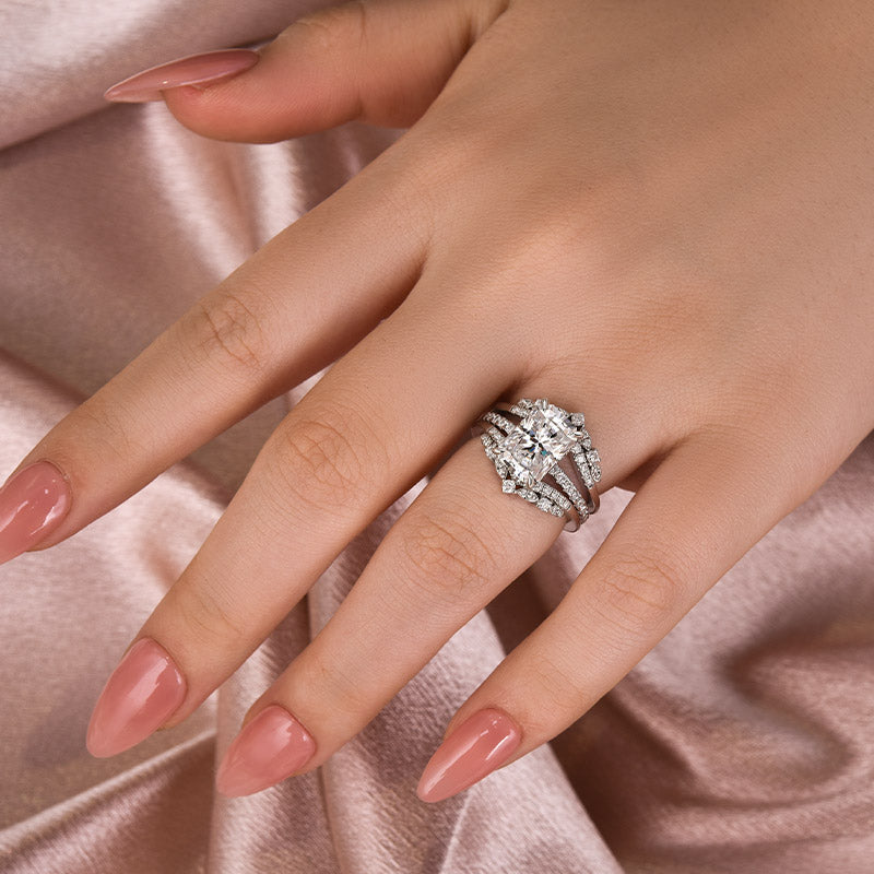 Aurevyn Moissanite 3.5Ct Radiant Cut White Gold Stack Wedding Ring with Jacket Wedding Band