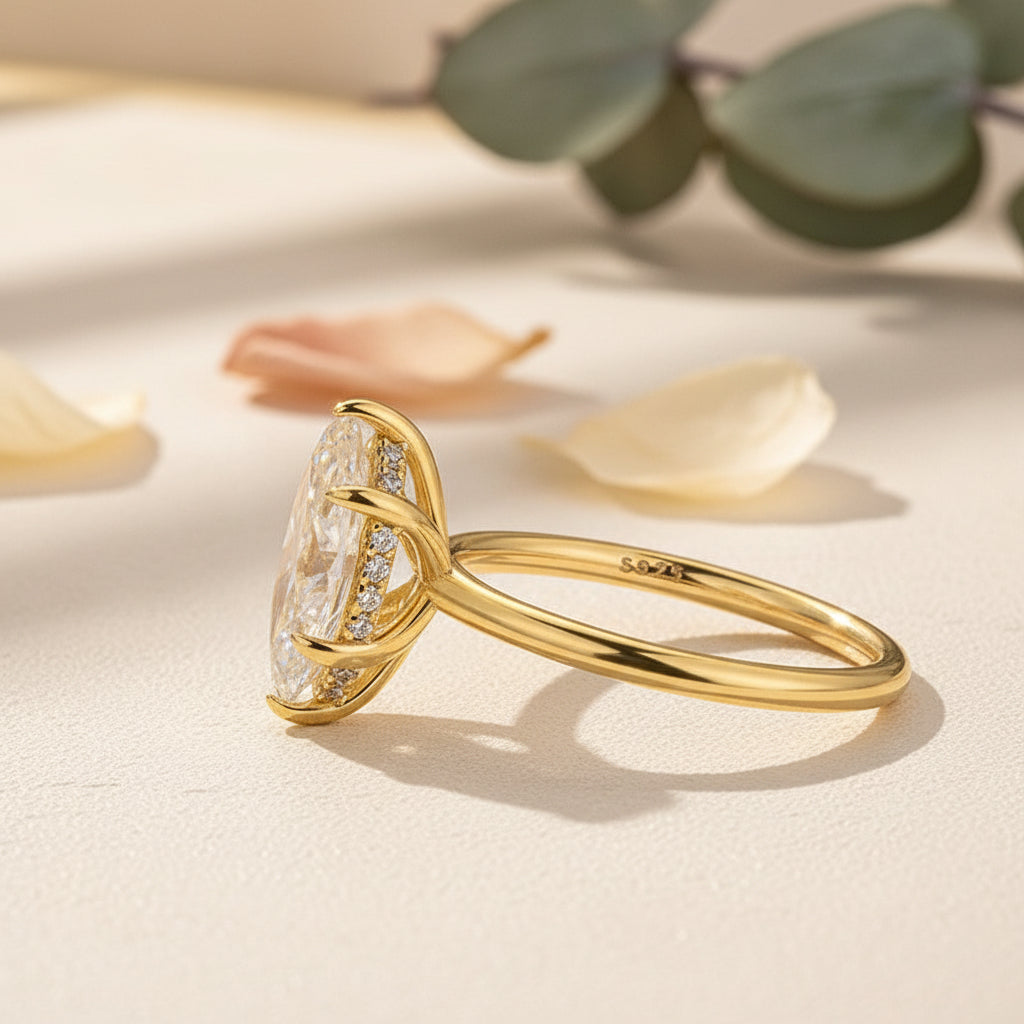 Aurevyn Moissanite 2.0 Ct Marquise Cut Solitaire Yellow Gold Promise Ring For Women