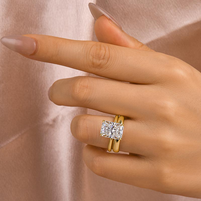 Aurevyn 4.5 Ct Radiant Cut Yellow Gold Wedding Ring Set with Wide Band