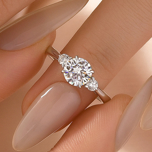 Aurevyn 1.0Ct Three Stone Round Cut Moissanite Ring in S925 Sterling Silver