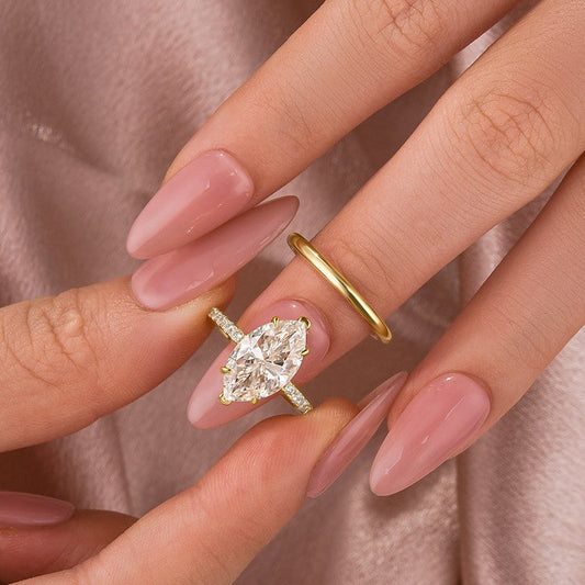 Aurevyn 4.0 Ct Marquise Cut Yellow Gold Moissanite Diamond Wedding Ring Set