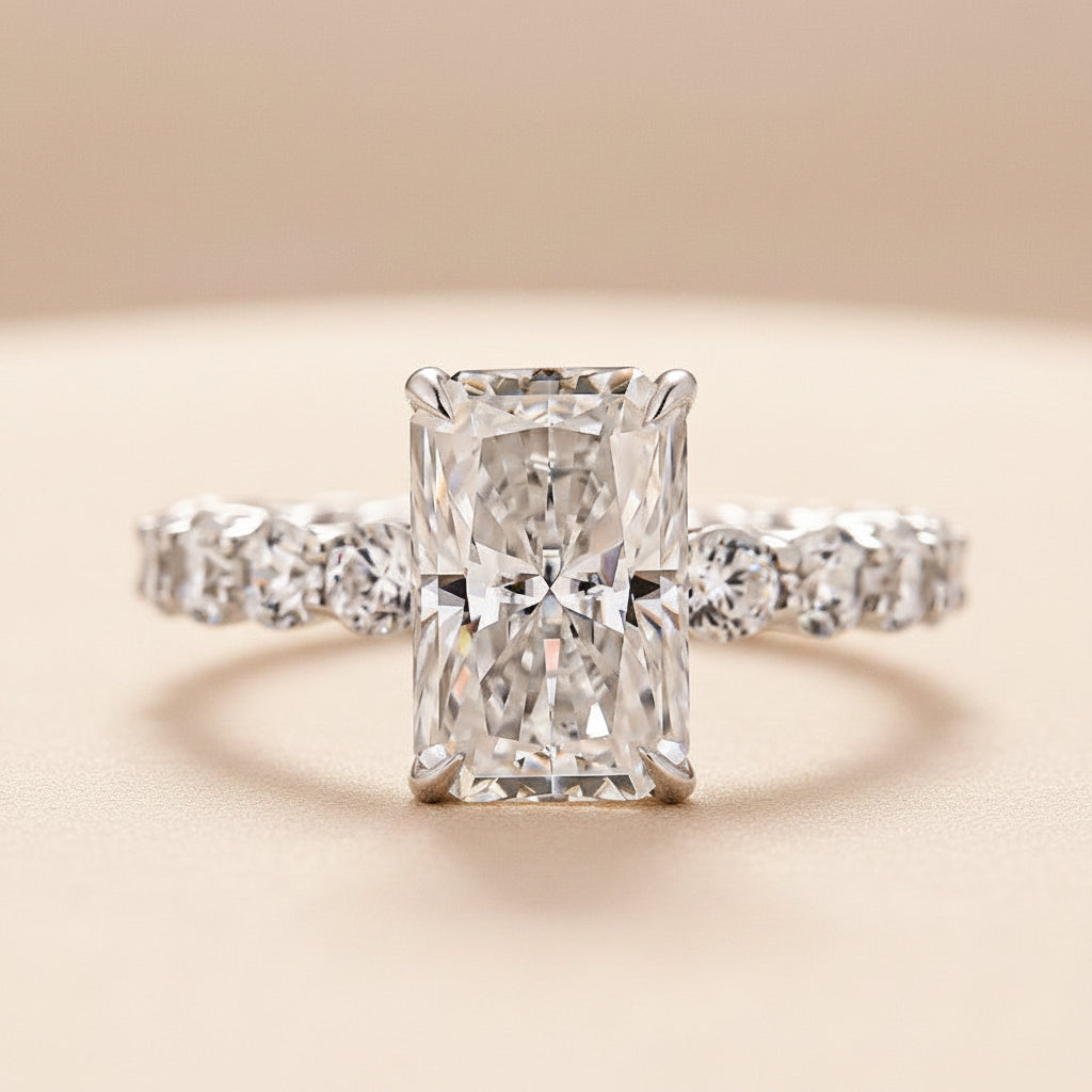 Aurevyn Moissanite 3.5 Ct Radiant Cut White Gold Engagement Ring For Women