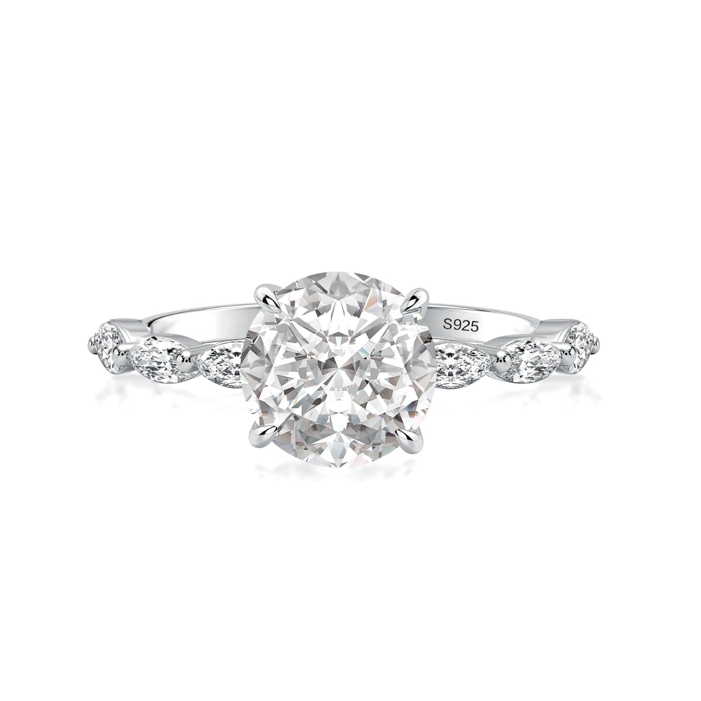 Aurevyn 2.0 Ct Round Cut with Marquise Side Stones Hidden Halo Engagement Ring