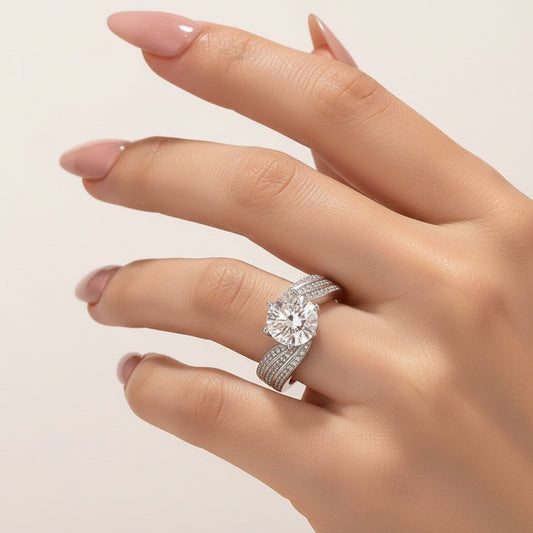 Aurevyn Moissanite 3.0 Ct Round Cut Twist White Gold Promise Ring