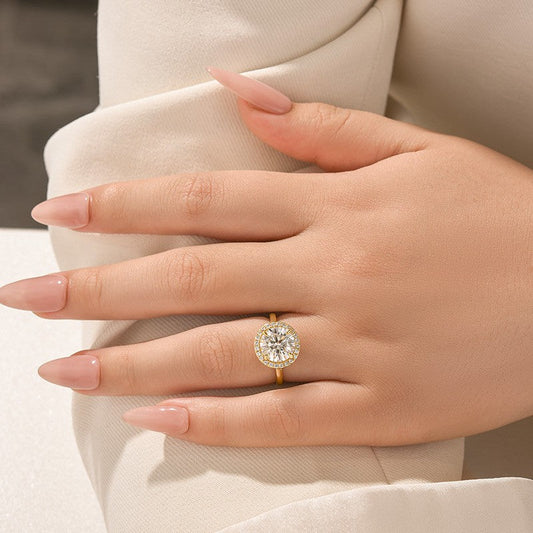 Aurevyn Moissanite Classic 3.0Ct Round Cut Halo Engagement Ring In Sterling Silver