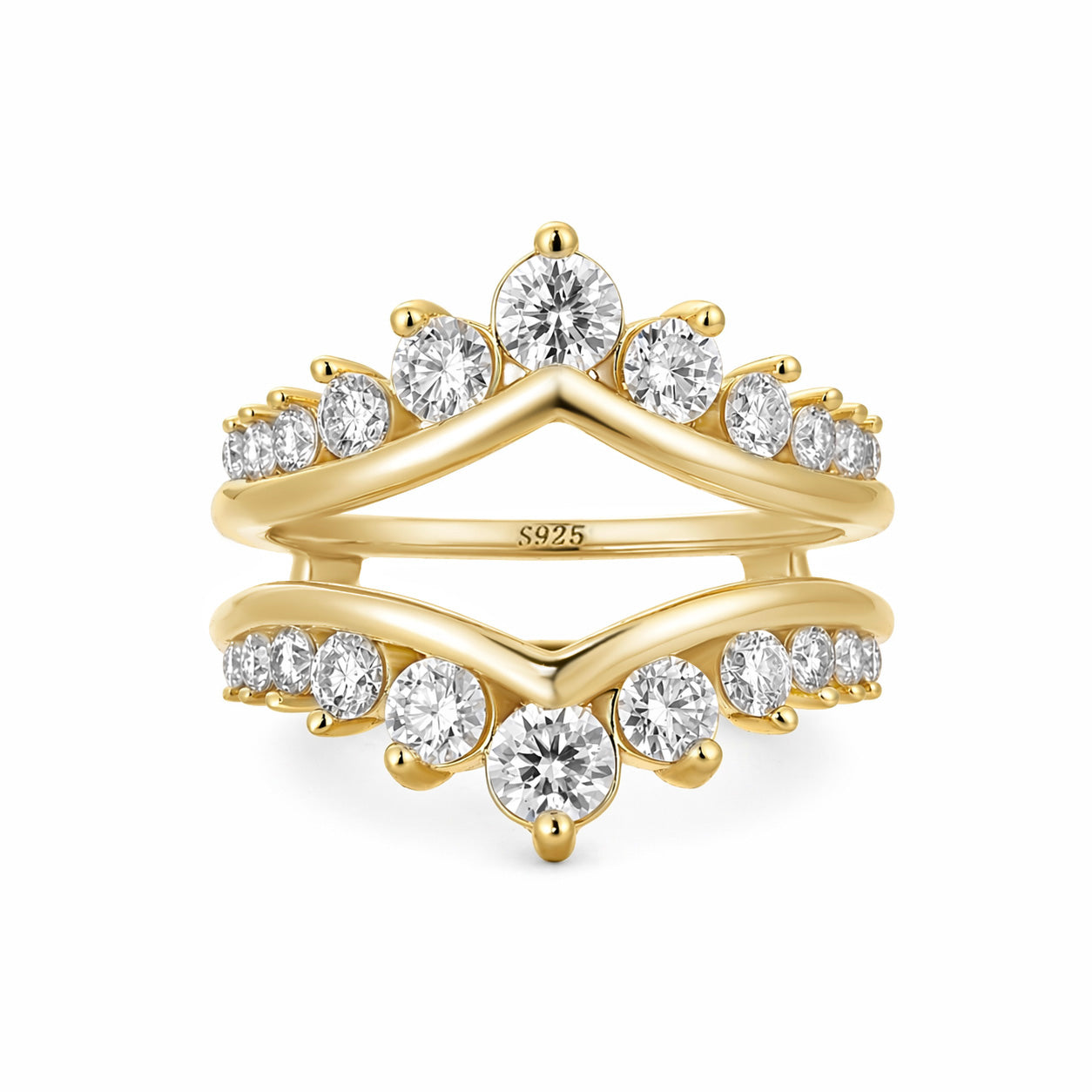 Aurevyn S925 Moissanite V-Shaped Crown Enhancer Band In 18K Yellow Gold Plated Silver