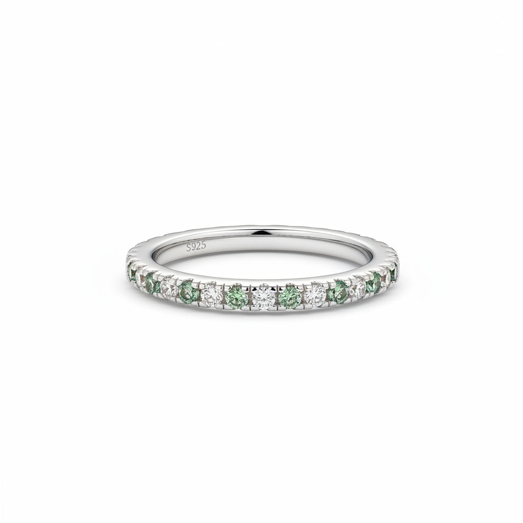 Aurevyn 0.5 Ct Round Cut Alternating White and Green Half Halo White Gold Anniversary Ring