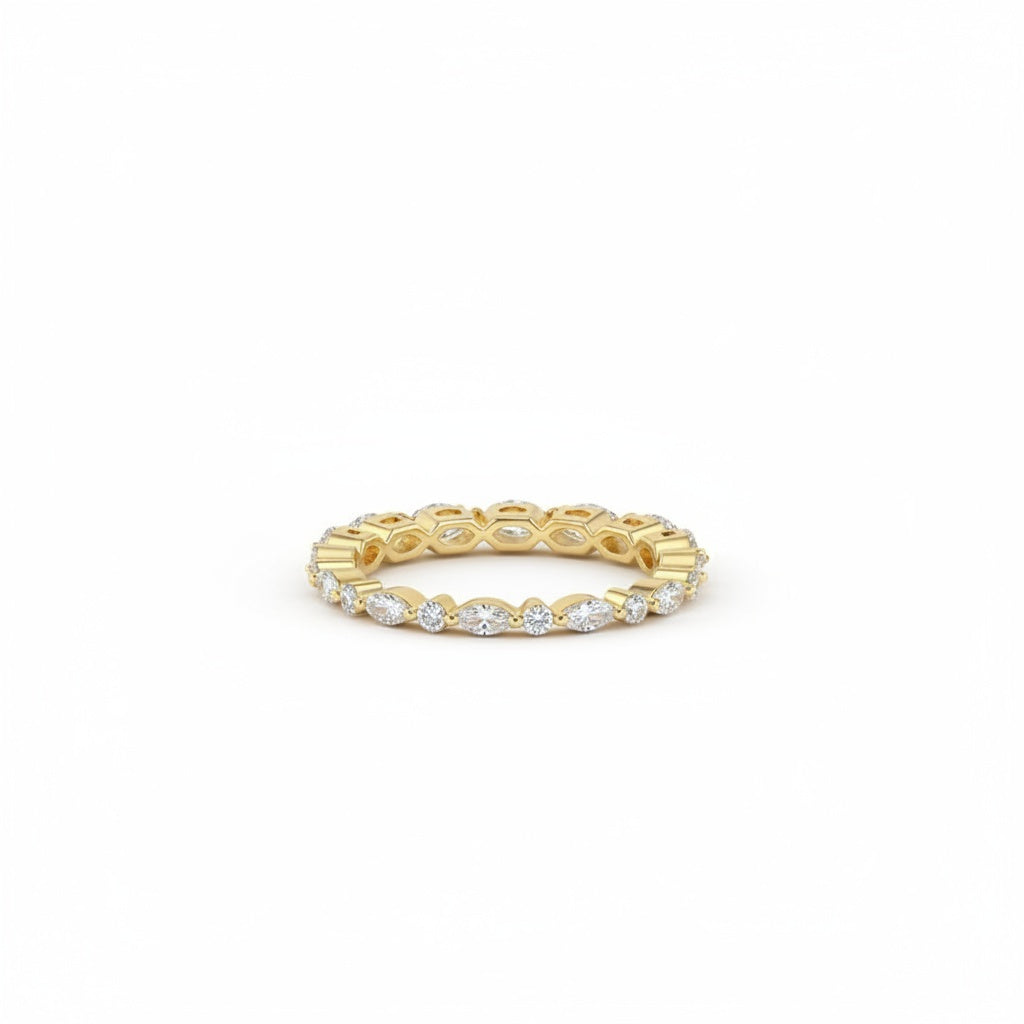 Aurevyn 0.55 Ct Marquise-Round Yellow Gold Wedding Band