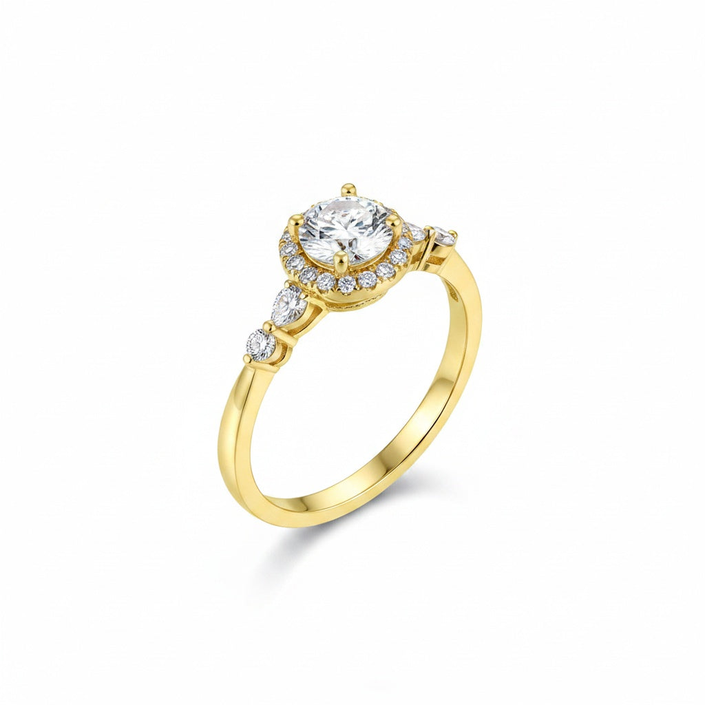 Aurevyn 1.0 Ct Halo Round Cut Yellow Gold Promise Ring