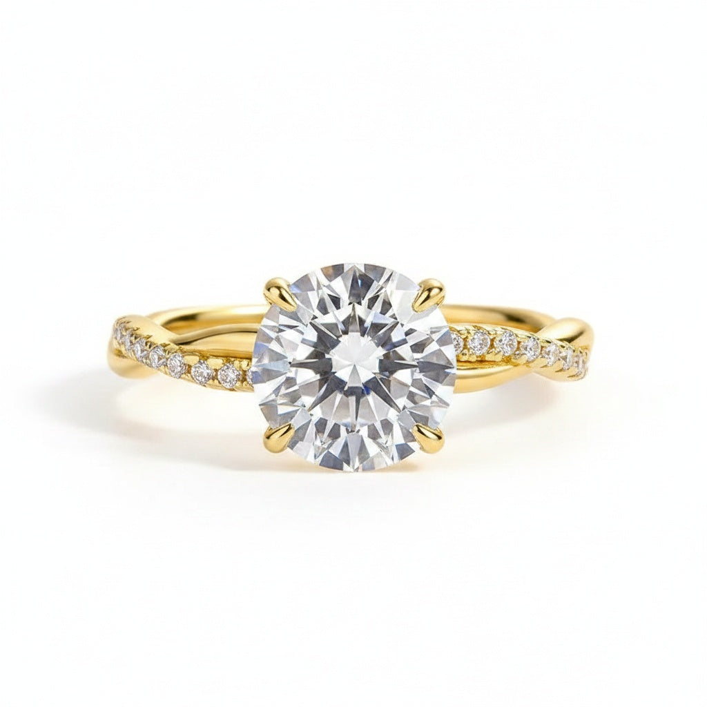 Aurevyn 1.2Ct~2.0 Ct Twist Yellow Gold Pave Promise Bridal Ring