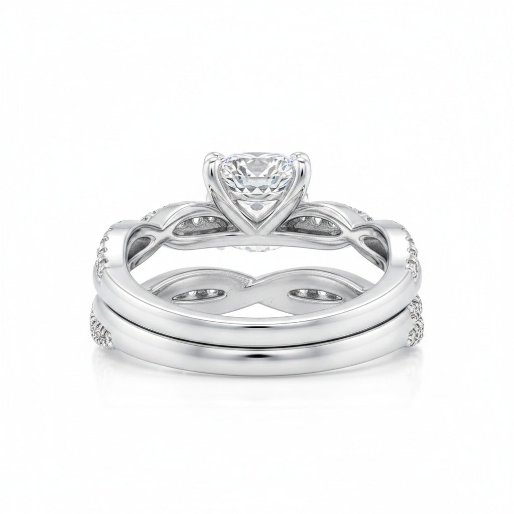 Aurevyn 2.0 Ct Twist White Gold Pave Wedding Ring Set