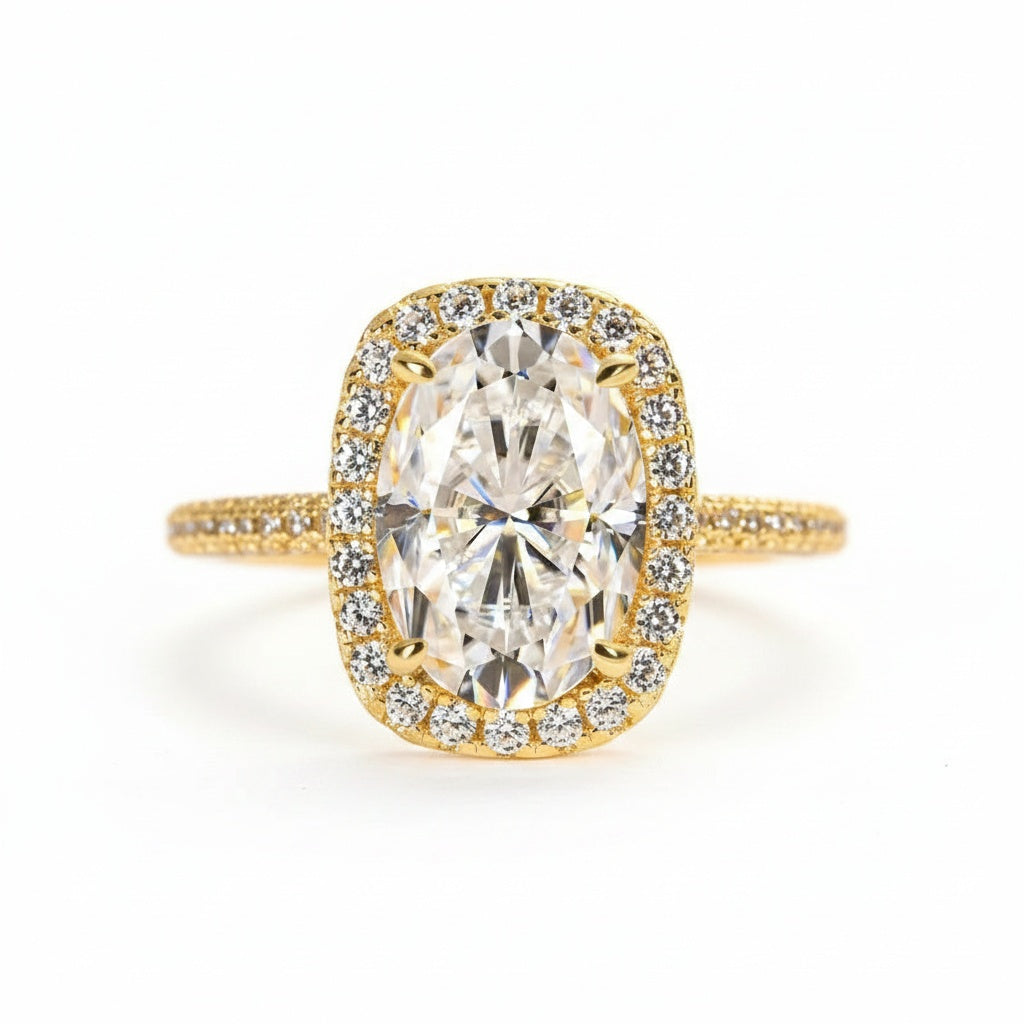 Aurevyn 2.5 Ct Halo Oval Cut Yellow Gold Promise Ring