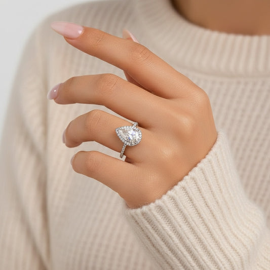 Aurevyn 2.5 Ct Pear Cut Halo Engagement Ring For Women