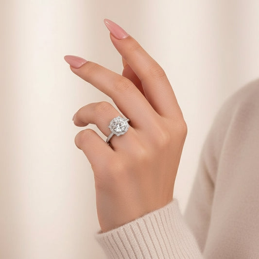 Aurevyn 3.0Ct Halo Round White Gold Engagement Ring