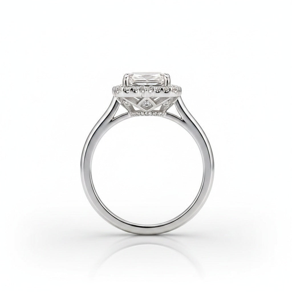 Aurevyn 3.0Ct White Gold Halo Radiant Cut Engagement Ring