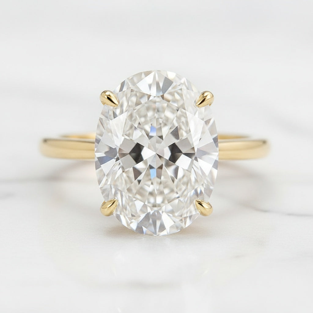 Aurevyn 4.0 Ct Hidden Halo Solitaire Oval Cut Yellow Gold Wedding Ring