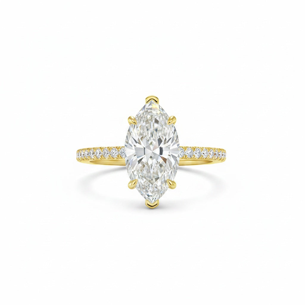 Aurevyn 4.0 Ct Marquise Cut Yellow Gold Half-Coverage Engagement Ring