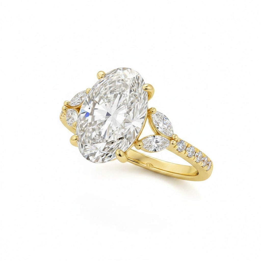Aurevyn 4.0 Ct Oval and Angled Marquise Five Stone Engagement Ring