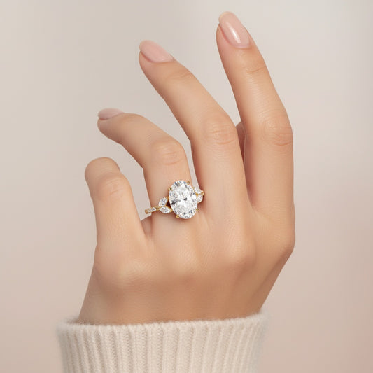 Aurevyn 4.0 Ct Oval and Angled Marquise Five Stone Engagement Ring