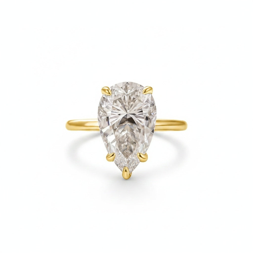 Aurevyn 4.0 Ct Pear Cut Yellow Gold Engagement Ring For Women