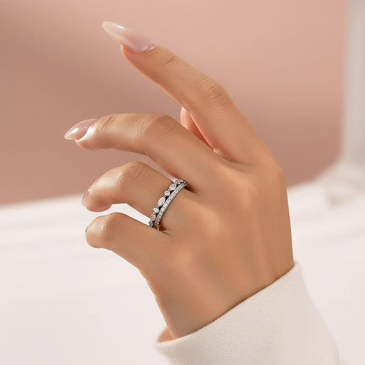 Aurevyn Eternity Stackable Moissanite Diamonds Wedding Band Set