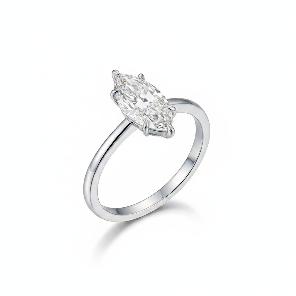 Aurevyn Moissanite 1.0 Ct/2.0 Ct/3.0Ct Marquise Cut Solitaire White Gold Promise Ring For Women