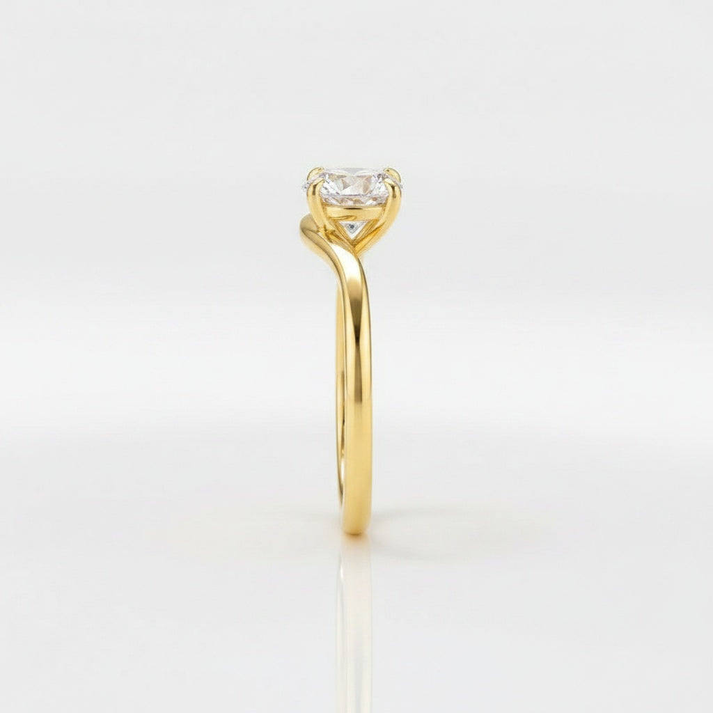 Aurevyn Moissanite 1.0Ct Round Cut Yellow Gold Curved Band Promise Ring