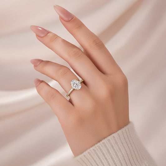 Aurevyn Moissanite 2.0 Ct Oval Cut Yellow Gold Promise Ring For Women