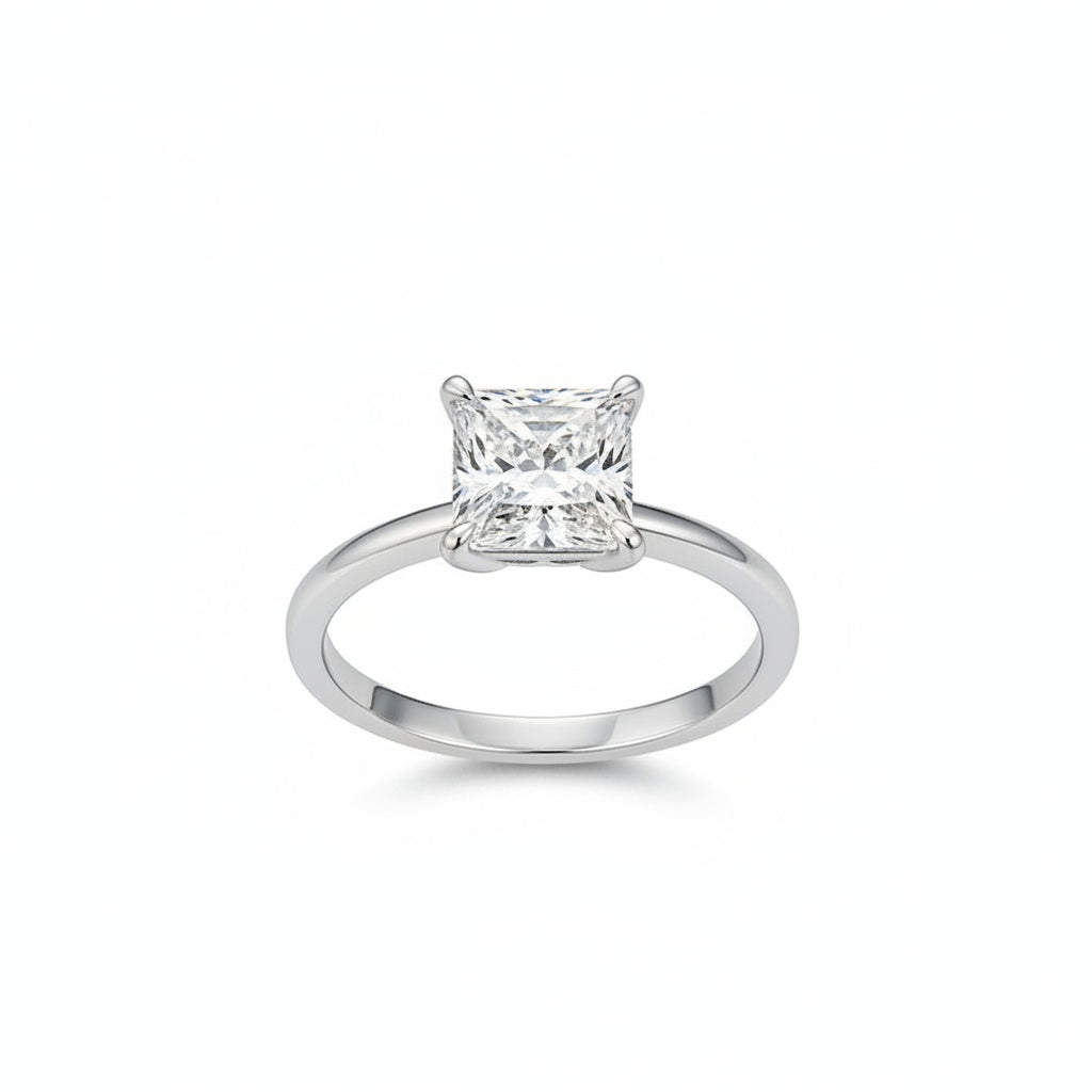 Aurevyn Moissanite 2.0 Ct Princess Cut Solitaire White Gold Promise Ring For Women