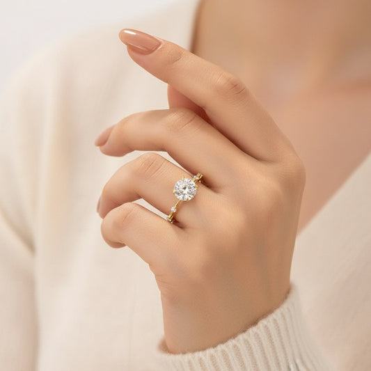 Aurevyn Moissanite 2.0 Ct Round Cut Yellow Gold Promise Ring For Women
