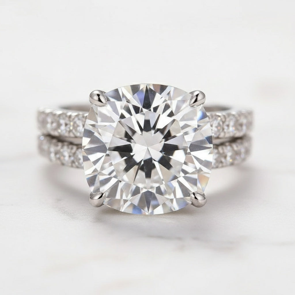 Aurevyn Moissanite 2.0Ct Halo Round Cut White Gold Promise Ring With Seven Stone Round Cut Anniversary Ring