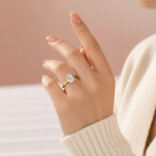 Aurevyn Moissanite 2.5 Ct Cushion Cut Solitaire Yellow Gold Promise Ring For Women
