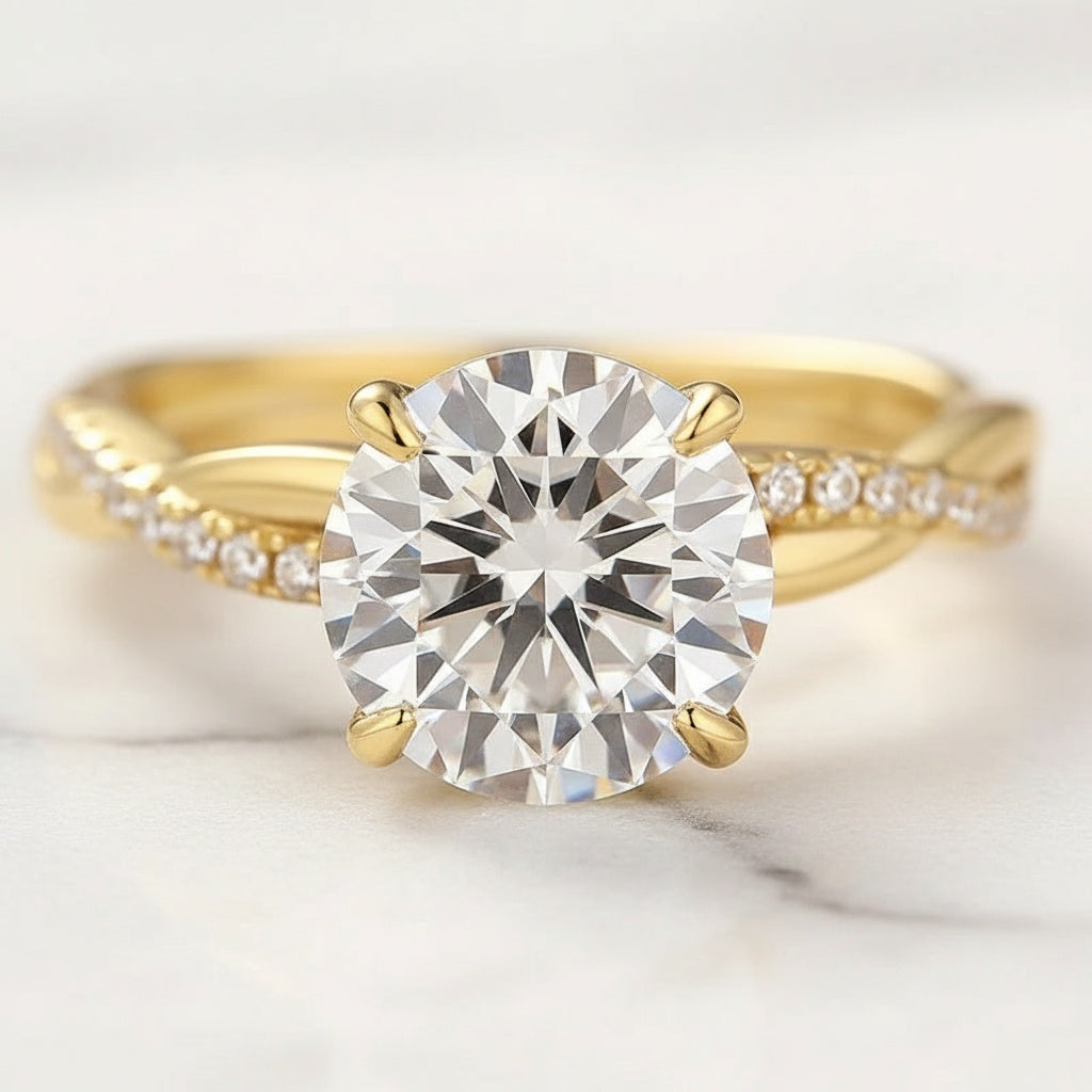 Aurevyn Moissanite 2PC 2.0 Ct Round Cut Twist Yellow Gold Wedding Ring Set For Women