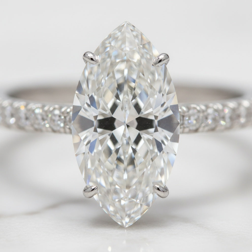 Aurevyn Moissanite 3.0Ct Marquise Cut Pave Three-Sided Band Bridal Ring Set