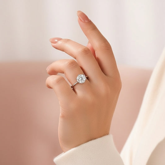 Aurevyn Moissanite 3.0Ct Round Cut Comfort Fit Six Prong Solitaire Engagement Ring