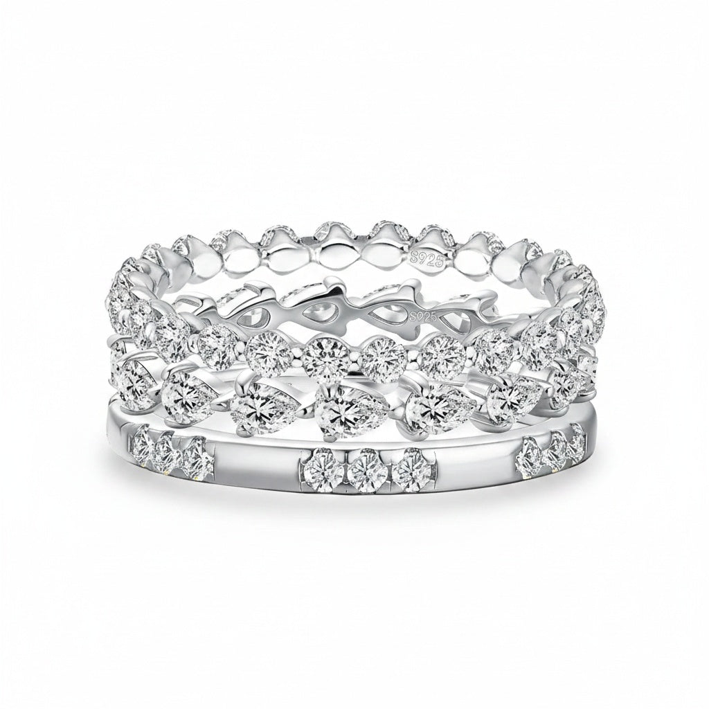 Aurevyn Moissanite 3.3Ct Round Cut & Pear Cut Wedding Band Set For Women In Sterling Silver
