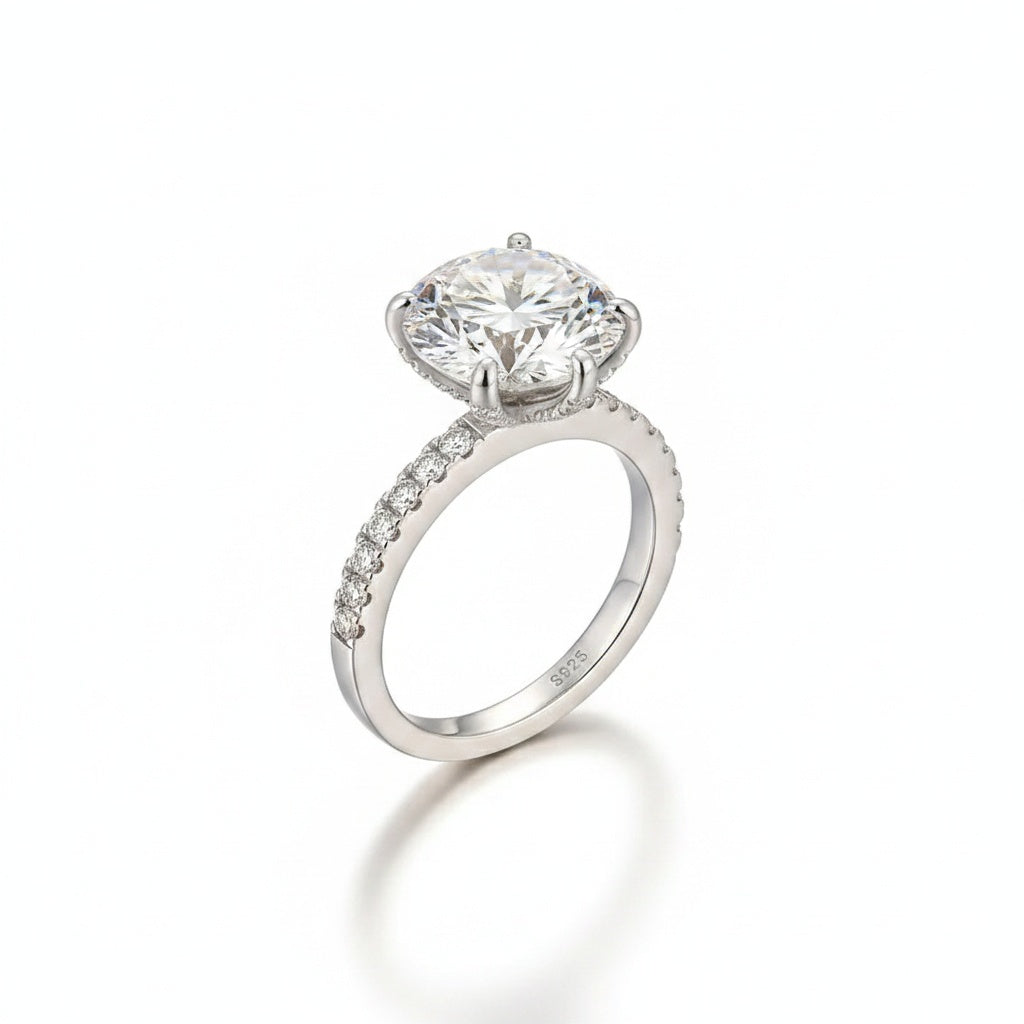 Aurevyn Moissanite 4.0 Ct Round Cut 6 Prong White Gold Promise Ring For Women