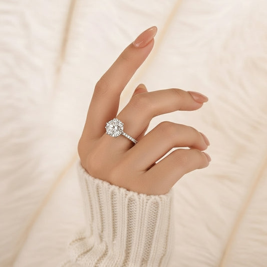 Aurevyn Moissanite 4.0 Ct Round Cut 6 Prong White Gold Promise Ring For Women